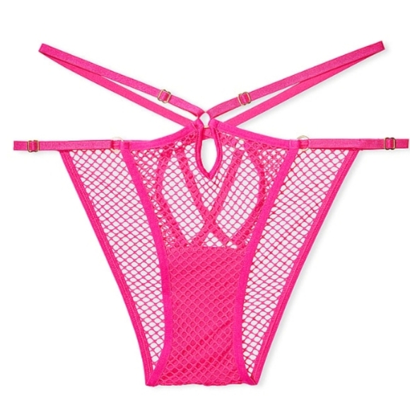 V.S. 2pc Fishnet Open Cup Low-Cut Demi Bra & Fishnet Open Back Cheeky Panty-L - Picture 5 of 8